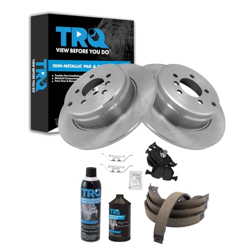 Image of TRQ Rear Brake Pad & Rotor Kit, with Chemical Kit Parking Brake Shoe Set Semi-Metallic Compatible with 2003-2005 Land Rover Range Rover