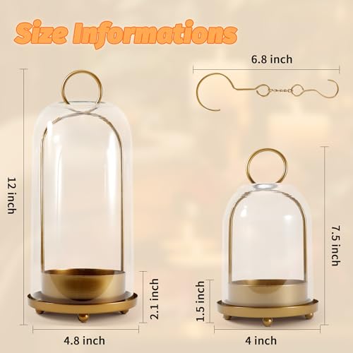 MUTUALUS Hurricane Glass Candle Holders, Large & Medium Brass Lanterns Hurricane Candlestick Holder for Pillar Candles Vintage, Gold Metal Rustic Farmhouse Decor with Hook Chains by MUTUALUS - Image 3