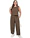 PJFPJF 2 Piece Sets For Women 2025 Summer Matching Wide Leg Crop Pants Outfits Travel Vacation Beach Lounge Sets (Khaki, L)