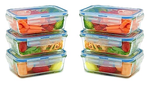 LEOM Glass Meal Prep Containers with Vented Lids-Steam Released, Borosilicate Glass Food Storage Containers Set, Airtight Lunch Box, Microwave Safe, Freezer and Oven Safe, 6 Pack, 840ml 30oz