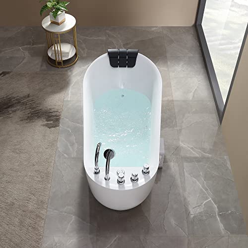Empava 59-Inch Freestanding Whirlpool Bathtub With Hydromassage Water Jets Luxury Acrylic Massage Spa Soaking Bath Tub In White #TOP6