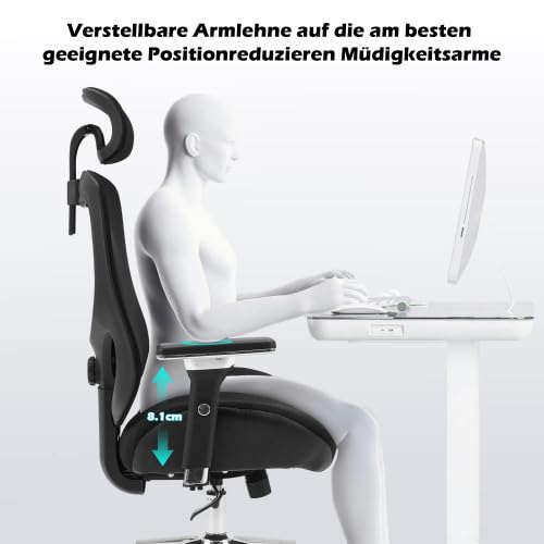Silla de oficina ergonómica con capacidad de carga de 230 kg para personas altas, silla giratoria de malla de altura ajustable con reposabrazos 4D, soporte lumbar, para oficina en casa y