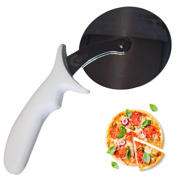 Pizza Cutter with Wheel Slicer Stainless Steel Blade and Plastic Handle Anti-Slip, Professional Pizza Slicer Through Crusts, Pies and More, Dishwasher Safe (White)