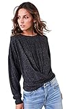 Sugar Lips womens Long Sleeve Twist Front Knit Top Shirt, Black, Small US