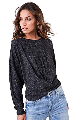 Sugar Lips womens Long Sleeve Twist Front Knit Top Shirt, Black, Small US