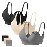 JOYTREE Still BH Ohne Bügel, 3 Pcs Nahtloser Schwangerschafts BH mit zusätzlichen BH-Verlängerungen, Stillen Schlaf Mutterschaft BH für Damen -L-Schwarz Beige Grau