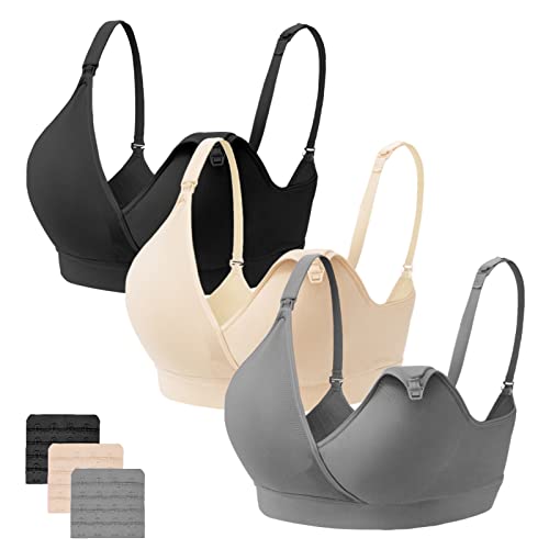 Image of JOYTREE Wireless Nursing Bras for Breastfeeding 3 Pack Maternity Bras for Pregnancy Supportive for Women with Extra Extenders