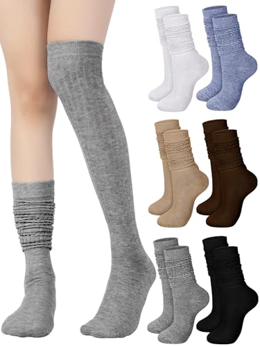 Image of Bencailor 6 Pairs Women Slouch Socks Knee High Boot Socks Cozy 5-9