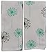 Crabtree Collection - Set of 2 Decorative Aqua Grey Dandelion Cotton Kitchen Towels - Elegant Linen Feel, Floral Toile Patterns - Perfect for Spring Kitchen Decor - Stylish Home Essentials