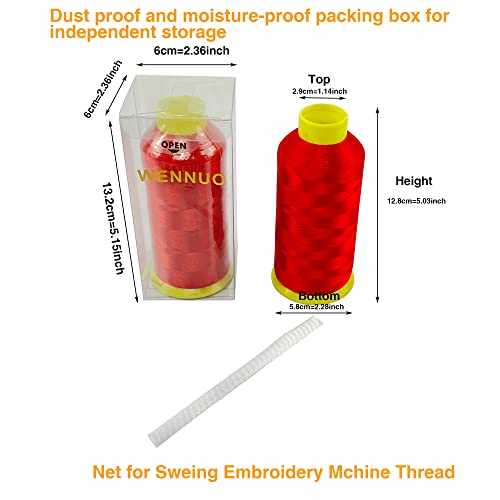 Wennuo Red Embroidery Machine Thread Polyester Large Thread Spool Kit 5500 Yard (5000M) For Sewing And Embroidery Machine,108D/2 (Red) #TOP5