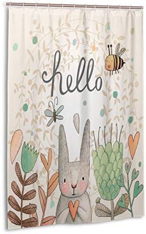 Foruidea Cute Rabbit Butterfly and Bee Flowers Easter Pattern Shower Curtain Polyester Waterproof 12 Hooks Fabric Modern Bathroom Home Decor Set 48x72 Inch