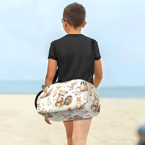 Duffle Bag for Boys or Girls with Shoes Compartment, Forest Friends Bear Fox Sports Travel Bag Overnight4
