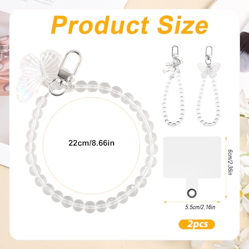 XIHIRCD 2pcs Butterfly Phone Chain, Beaded Phone Bracelet Straps Cell Phone Hand Wrist Lanyard with Tether Tabs Lightweight Phone Charm Cute Phone Decor and Accessories
