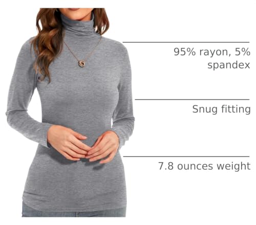 Image of Womens Long Sleeve Turtleneck T-Shirts Casual Lightweight Slim Fit Cozy Base Layer Top