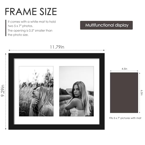 Image of DUENPY 2-Pack 8.5x11 Collage Picture Frames, 5x7 Collage Picture Frame, Displays Two 5x7 inch Photos, or 8.5x11 (Without Mat) Wall Decor Wall Hanging or Tabletop, Black