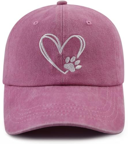 Image of Dog Paw Print with Love Heart Hat for Women Men, Funny Adjustable Cotton Embroidered Dog Lovers Gifts Baseball Cap