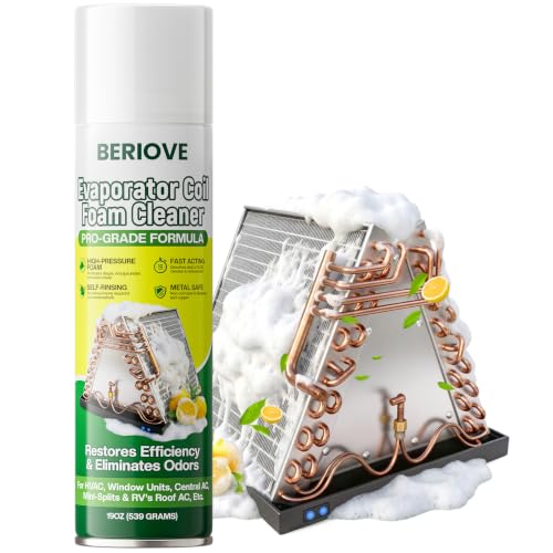 Image of BERlOVE Foaming AC Coil Cleaner: Long - Lasting Foam, Quick Dust Removal, Ideal for Dust & Grease Removal on Evaporator Coils & Condensers, Suited for HVAC Technicians & DIY Use 19oz