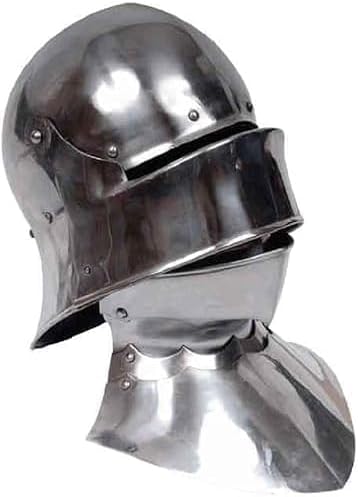 Medieval Knight Helmet with Visor – Full Head Armor Replica – Polished Steel Costume & Display Helmet