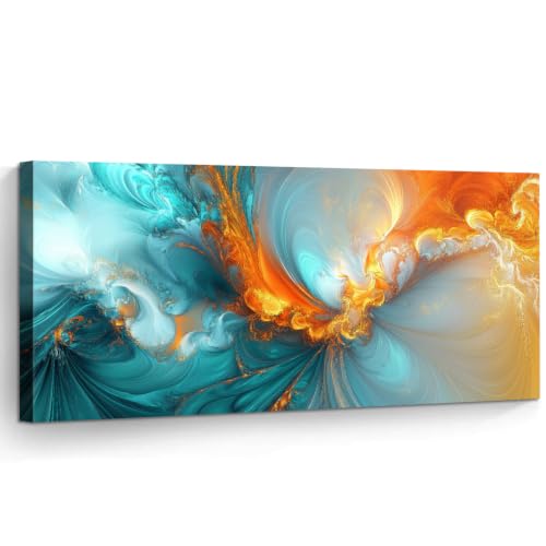 Blue Teal Orange Abstract Canvas Wall Art Modern Fractal Print