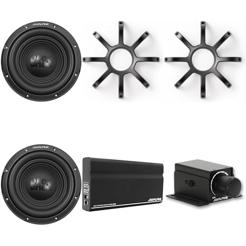Alpine (2) W10S4 10-Inch Bass Subwoofer w/Grills, KTA-200M Mono Amplifier & Rux-Knob Bundle