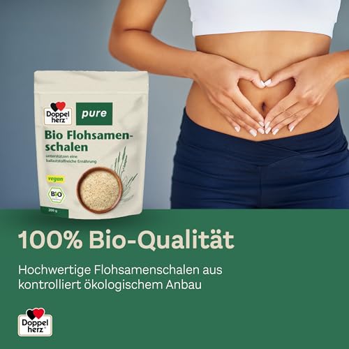 Doppelherz pure Bio Flohsamenschalen – geschmacksneutral – zur Unterstützung einer natürlichen Verdauung und der Darmgesundheit – 200 g