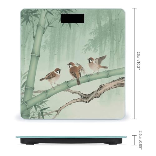 Báscula digital de baño con diseño aves marrones en bambú miniatura 2