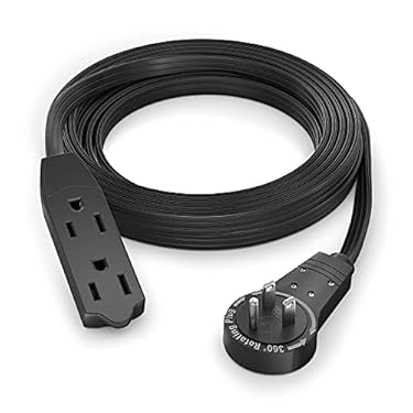 AMAZON - Maximm Cable 10 Ft 360° Rotating Flat Plug Extension Cord/Wire, 16 AWG Multi 3 Outlet Extension Wire, 3 Prong Grounded Wire – Black – UL Certified