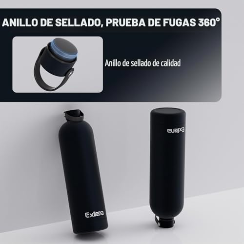 Miniatura 2 de Exllena Botella Térmica 1.5 Litros Botella Agua Acero Inoxidable 304, Botella Acero Para Agua Fría Y Caliente, 100 Estanco Con Asa Y Gancho Ideal Para Viajes, Gym Y Exterior Negro
