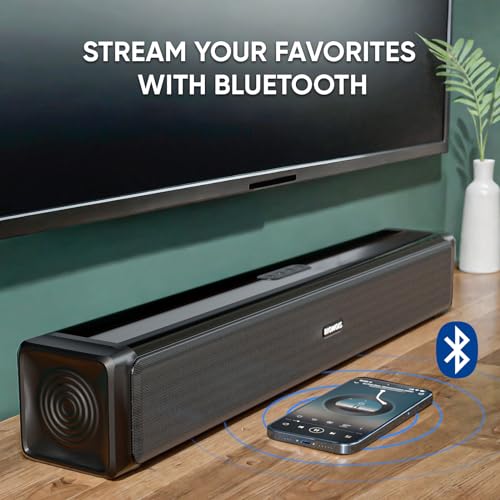 Sound bar, Small Soundbar Surround Sound System Speaker for TV/PC/Gaming/Projector, 20 Inches, Bluetooth/HDMI ARC/Optical/AUX Connections, DSP, Built-in Dual Subwoofer, Bass Adjustable, Wall Mountabl - Thumbnail 3