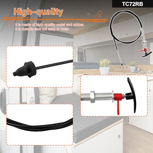 Image of TC72PB 72 Inch Valve Cable, Fit for Valterra Bladex Cable Actuated RV Waste Replacement, Stainless Steel with Folding Handle for Camper Marine Black Gray Water Tank Bulkhead Mount