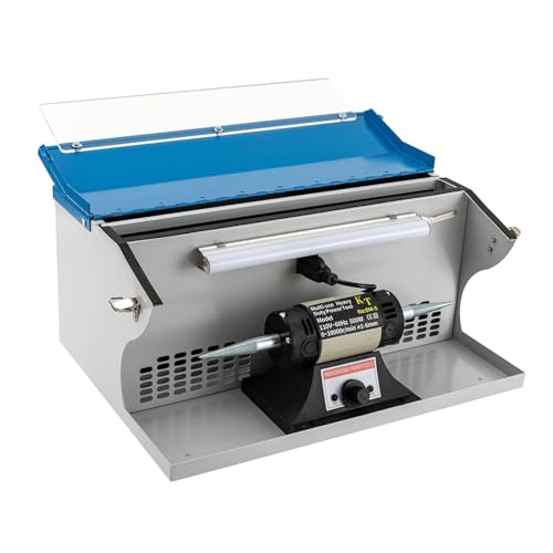 Jewelry Polisher Buffer Jewelry Polishing Buffing Machine Tabletop Polishing Tool Dust Collector, 10000RPM, Low Noise Jewelry Polisher Dust Collector with Light, 500W 110V