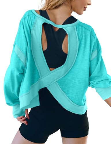Image of UNIANKIYA Open Back Workout Tops for Women Long Sleeve Cropped Athletic Clothes Gym Running Yoga Low Impact Sports T Shirts