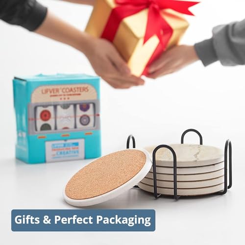 Lifver 12091 Coasters Set Of 6, Coasters For Drinks Absorbent Stone With Holder, Black Marble Style Ceramic Drink Coaster thumb #7