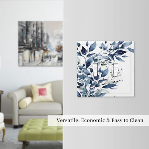 Placa de pared de 2 bandas con estampado rústico de eucalipto azul para interruptor doble 8