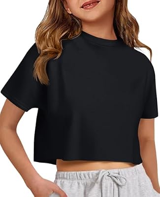 ZDC Girls Athletic Oversized Crop Tops 2026 Kids Short Sleeve T Shirts