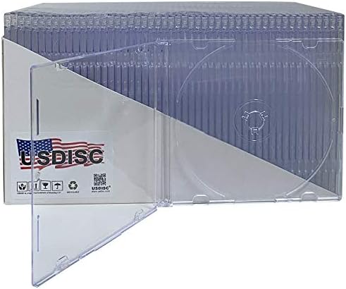 USDISC CD Jewel Cases Slimline 5.2mm, Single 1 Disc, Clear, Pack of 10