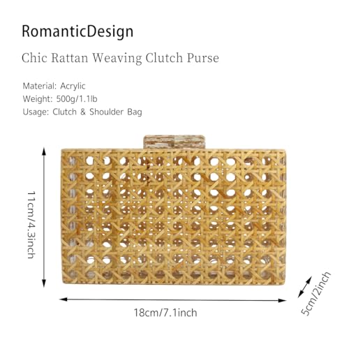 RomanticDesign Women Acrylic Handbag Rattan Woven Pattern Square Box Crossbody Handbag Shoulder Bag Chain Purse4