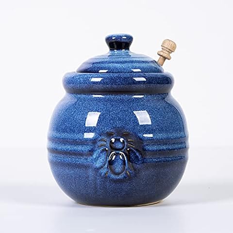 Cutiset Ceramic Honey Pot with Dipper, 20oz (Blue) Cover
