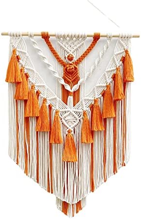 BMIDRUT Hanging Macrame Tapestry Woven Boho Wall Art Handmade Macrame Tapestry Home Wall Decor Wall Pediment 18x30 Inch (Orange)