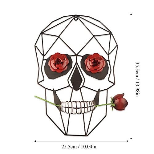 14" Metal Skull With Rose Metal Wall Art Modern Minimalist Line Art Skull Wall Decor For Bedroom Living Room Bathroom Office Bar Art Room Studio Halloween Valentine Decoration #TOP2