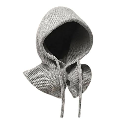 Cagoule d'hiver pour femme en tricot doux avec écharpe intégrée cape capuche unie