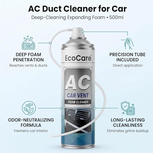 Image of EcoCare Car AC Vent & Duct Cleaner | 2 Pack 500ML Foam Cleaning Spray for Car Air Conditioner | Freshens & Cleans Dust Build-Up | Fast No-Rinse Formula | Automotive HVAC Refresher - 2 pack