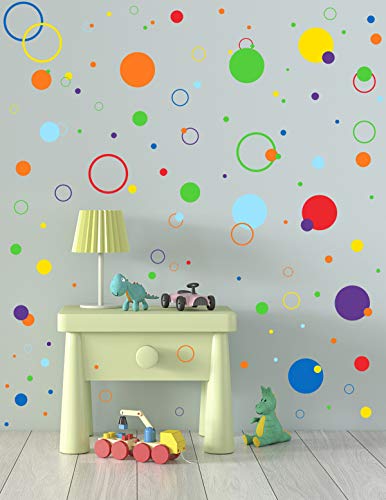 Mozamy Creative Dots Wall Decals (252 Count) Peel And Stick Polka Dots Wall Decal Primary Colors Polka Dot Decor Vinyl Circle Dot Decals Classroom Wall Decals Playroom Wall Decor #TOP3