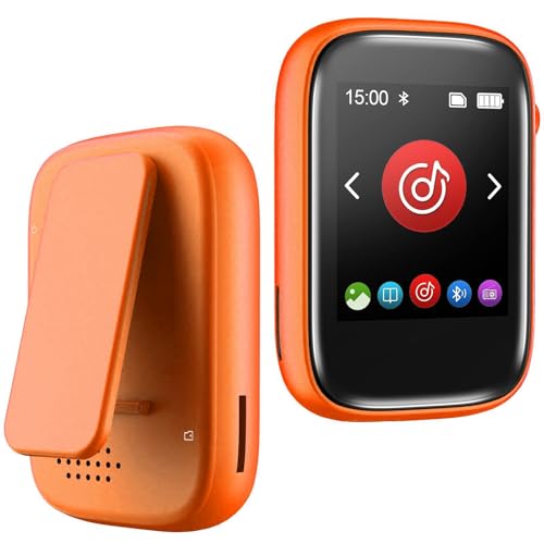 MP3 Player with Sports Clip, Small Music Player with Bluetooth 5.3, Touch Screen, Built-in Speaker, Voice Recorder, FM Radio, Expandable Storage up to 512GB(Orange)
