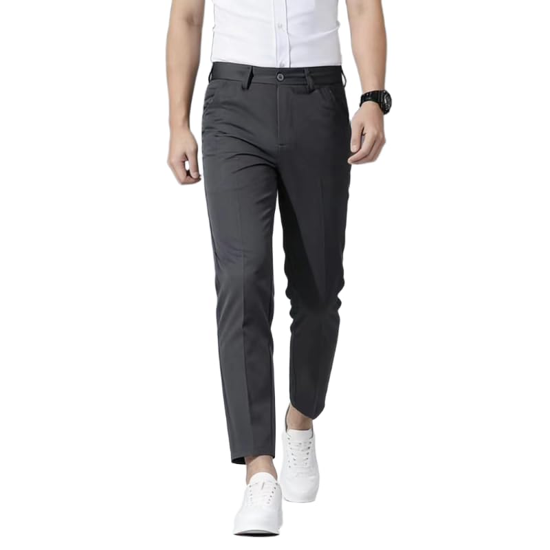 Mens Solid Color Slim Straight Fit Flat-Front Dress Pants Business Casual Trousers