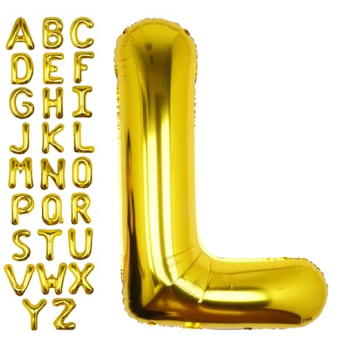 Image of 40 Inch Gold Letter L Balloon Big Foil Helium Letter Balloons A-Z | Giant Large Mylar Party Balloon for Birthday Party Decorations