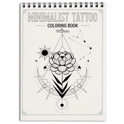 TPLHOUSE Minimalist Tattoo Spiral Coloring Book for Adults Relaxation & Stress Relief, 30 Coloring Pages of Simple Line Art Tattoos, Elegant Designs, Geometric Patterns and Abstract Symbols