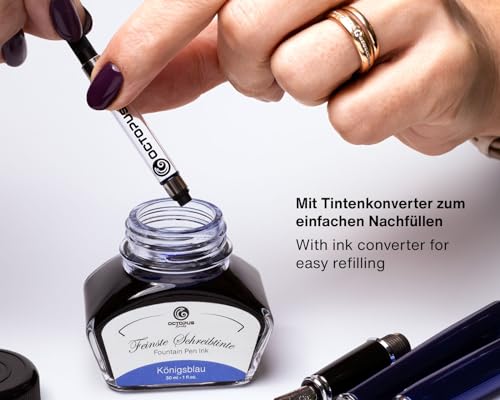 Octopus Schreibtinte Moosgrün, Ultramarinblau, Aubergine, Füllhaltertinte im Tintenglas mit Konverter, Geschenkset Schreibtinte für Füller und Feder, Tinte zum Schreiben und Malen, 3 x 30 ml