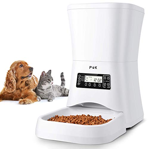 PUPPY KITTY Comedero automático, comedero Temporizador de 4L para Perros y Gatos, con Tono de dispensación Personalizado, Control de porciones, 1-5 Comidas, Cuenco de Acero Inoxidable. (Blanco1)