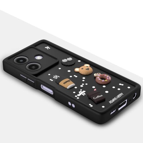 Image of Bintage Cute Fun Taddy Cartoon 3D Ball Bear Milk Donut Coffee Cup Silicon Case Full Body & Camera Protection Back Cover Compatible for Oppo A3 5G - Black